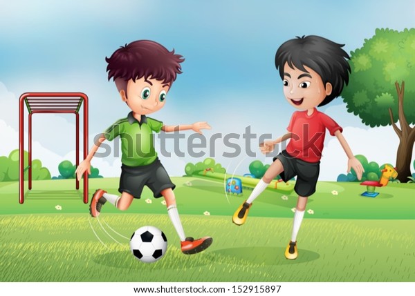 Illustration Two Boys Playing Soccer Near Stock Vector (Royalty Free ...