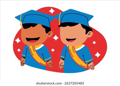 Illustration of two boys posing confidently in graduation outfits and sunglasses