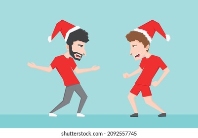 An illustration of two boys with Santa Claus hat