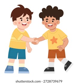 Illustration of Two Boys Shaking Hands. illustration of two boys introducing themselves