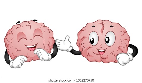 Illustration of Two Brain Mascots Talking to Each Other