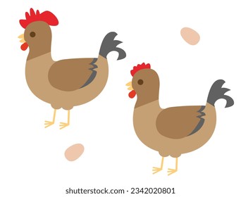 It is an illustration of two brown chickens, a rooster and a hen.