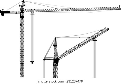 illustration with two building cranes isolated on white background