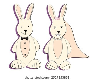 Illustration of two bunnies dressed as bride and groom