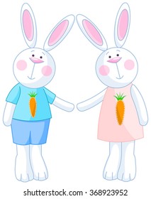 Illustration of two bunnies holding hands 