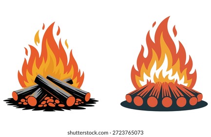 illustration of two burning campfires made of logs