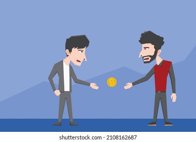 An illustration of two businessman doing transaction with crypto coin