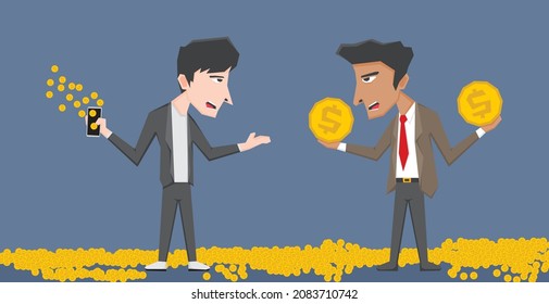 An illustration of two businessman get some gold coin 