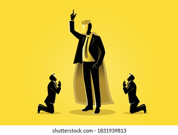 An illustration of two Businessman kneeling in front of a Boss