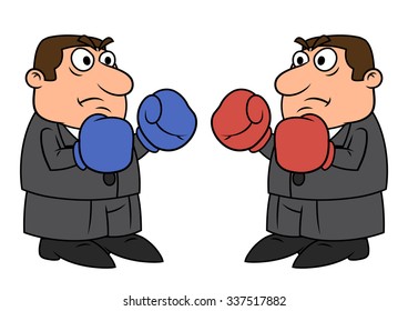 Illustration of two businessmen with boxing gloves going to fight