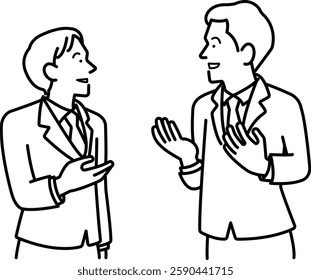 Illustration of two businessmen in dialogue, line drawing.