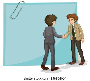Illustration of the two businessmen in front of the empty template on a white background