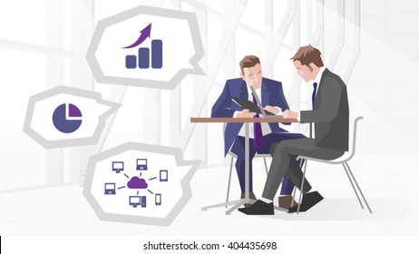 Illustration Of Two Businessmen In Meeting Using Laptop