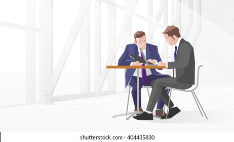 Illustration Of Two Businessmen In Meeting Using Laptop