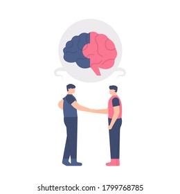 illustration of two businessmen shaking hands. make deals and agreements. combine or unite thoughts, ideas, and understanding or knowledge. flat design. can be used for elements, landing pages, UI