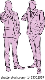 Illustration of two businessmen standing and speaking on phones