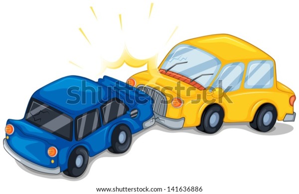 Illustration of the two cars bumping on a\
white background