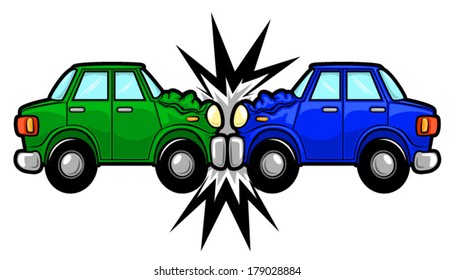 Illustration of two cars involved in a car wreck/Vector Car Accident Cartoon