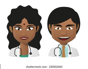 Illustration of two cartoon young indian doctors  