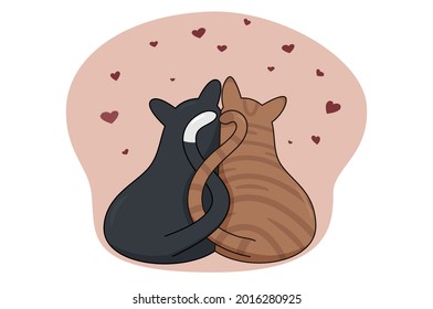 illustration with two cats in love for postcard, print, poster.
