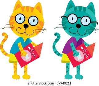 ilustración de dos gatos con fondo blanco