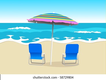 Illustration of two chairs at the beach