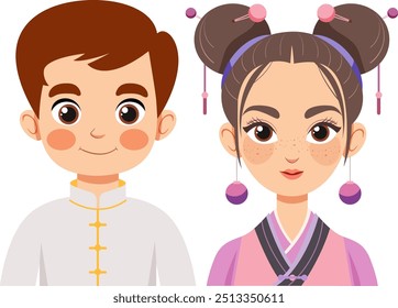 Illustration of two characters in traditional clothing