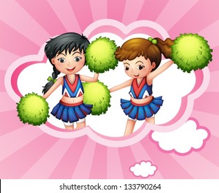 Illustration of the two cheerers inside a cloud