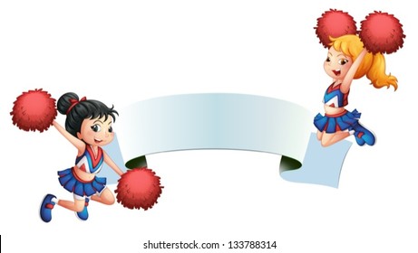 Illustration of the two cheerleaders with a signage on a white background