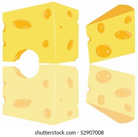 Illustration of two cheese pieces with the reflexion