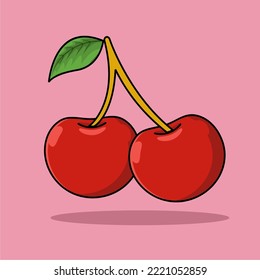ilustración de dos cerezas un archivo de vector de tallo eps 10