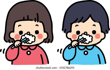 Ilustración de dos niños lavándose los dientes
