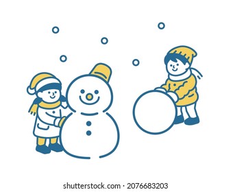 Illustration of two children making a snowman