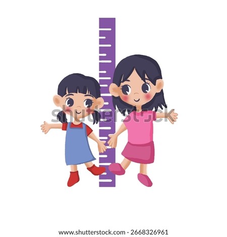 Illustration of Two Children Playing with Height Measurement for Growth