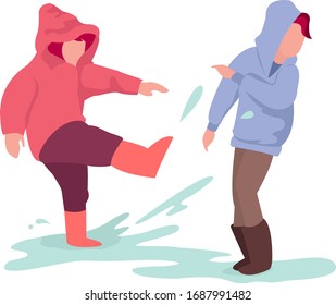 Illustration of two children playing in the middle of the rainy season outside the house