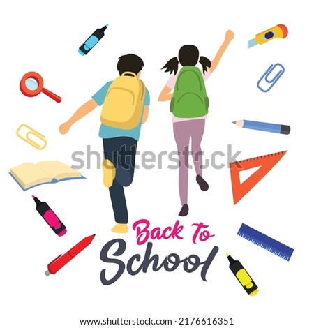 Illustration of two children running because they have returned to school