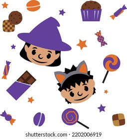 Illustration of two children surrounded by sweets