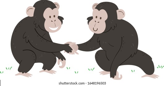 Illustration of a Two Chimpanzees Touching Each Others Hands in Greeting