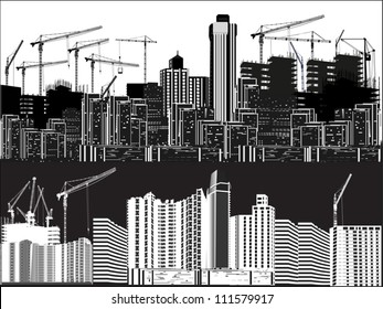 illustration with two cities silhouettes isolated on white background