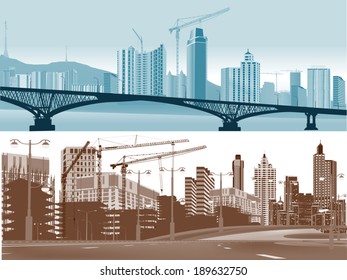 illustration with two city landscapes