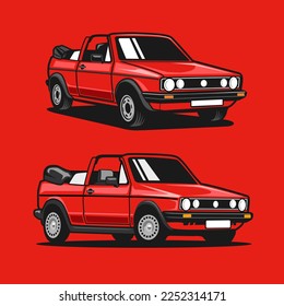 Illustration of two classic red cars roofless, with different viewpoints. Perfect for making posters, t-shirts, logos and stickers