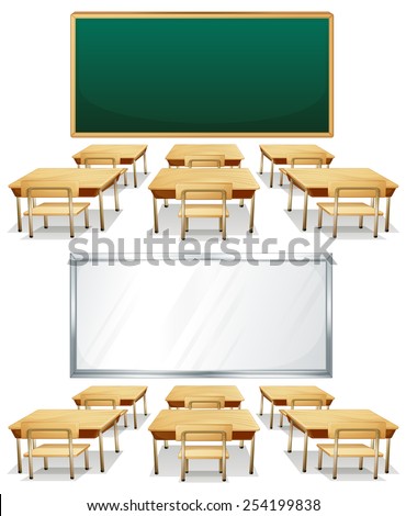 Illustration of two classrooms with boards