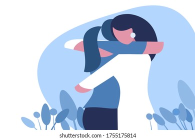 Illustration of two close friends hugging together