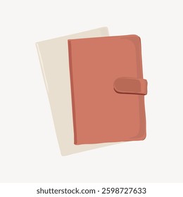 Illustration of two closed notebooks, one coral and one beige. Simple notebook design with a clasp. Ideal for stationery, notebook, and journal themes. Vector illustration.