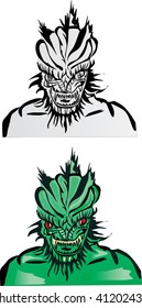 illustration with two color monster portraits