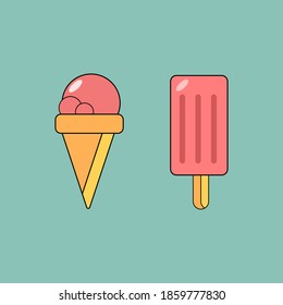  Illustration of two colored ice cream cones