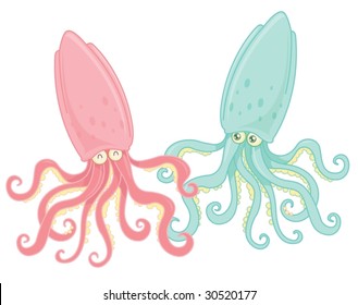 Ilustración de dos pulpos coloridos
