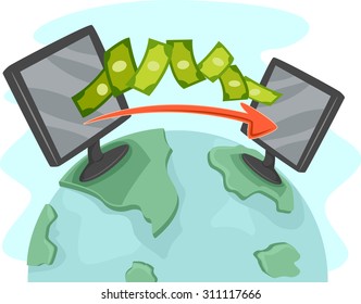 Illustration Of Two Computers Facilitating Online Money Transfer