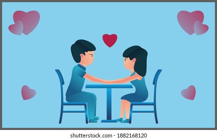 ilustración de dos parejas cenando, con estilo plano y degradado, concepto valentino