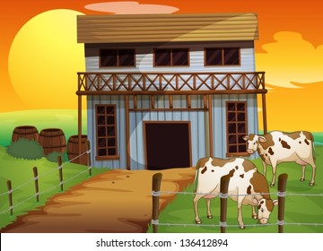 Illustration of the two cows in the farm